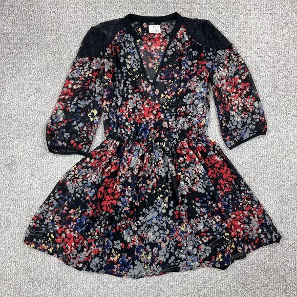Anthropologie Dresses & Skirts - Anthropologie Pins Needles Dress Womens Small Black Floral Chiffon Mini Party